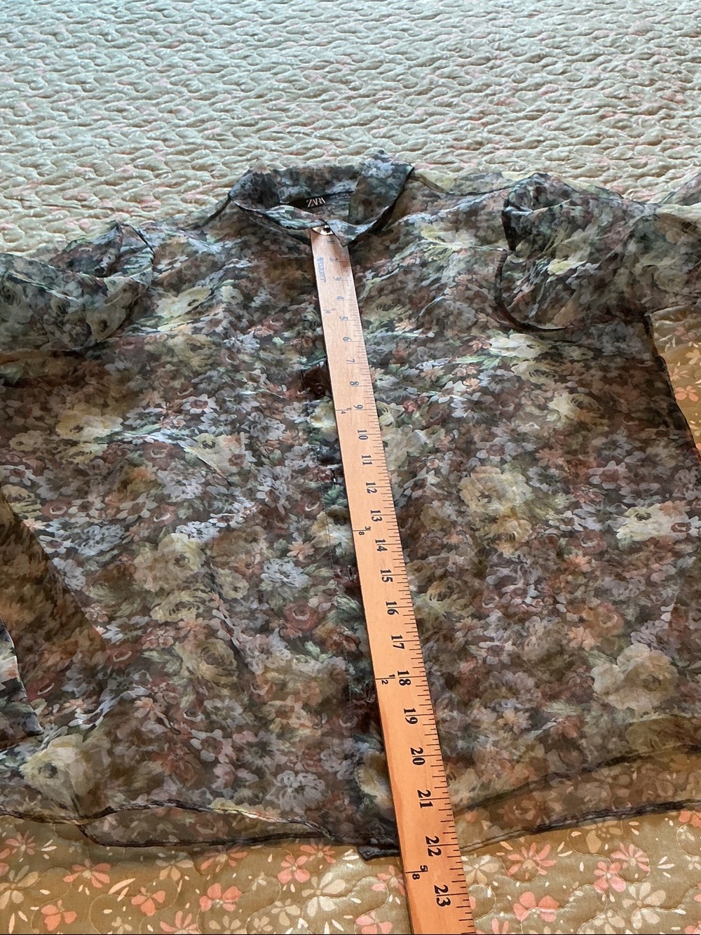 Zara sheer floral button up top with collar and long sleeves s - Picture 8 of 9